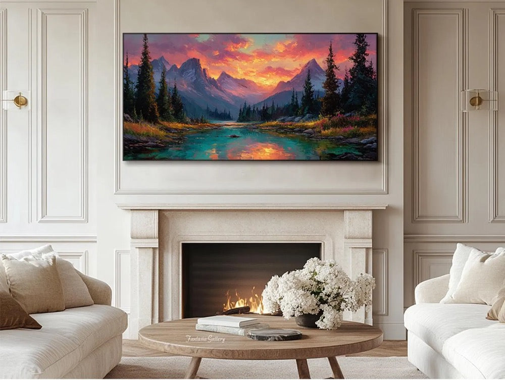 Original Sunset Mountain Oil Painting Textured Landscape Wall Art Large Nature Wall Art Hand Painted Canvas Living Room Bedroom Wall Decor