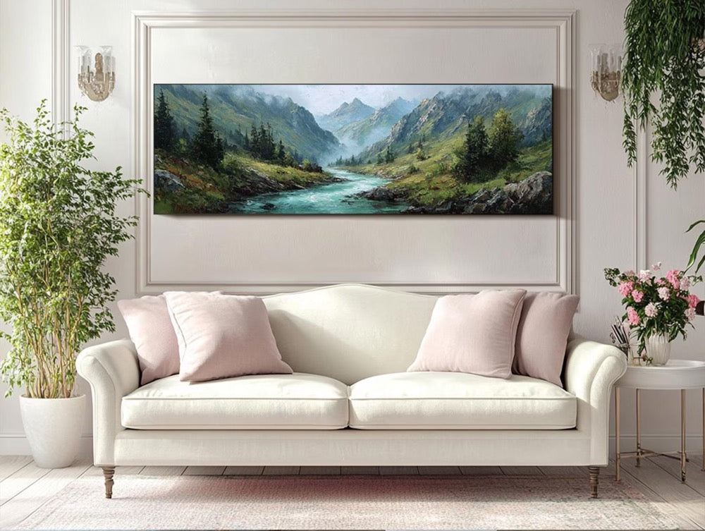 Mountain Landscape Oil Painting Original Textured Wall Art Hand Painted Nature Artwork Living Office Room Wall Decor Large Canvas Wall Art