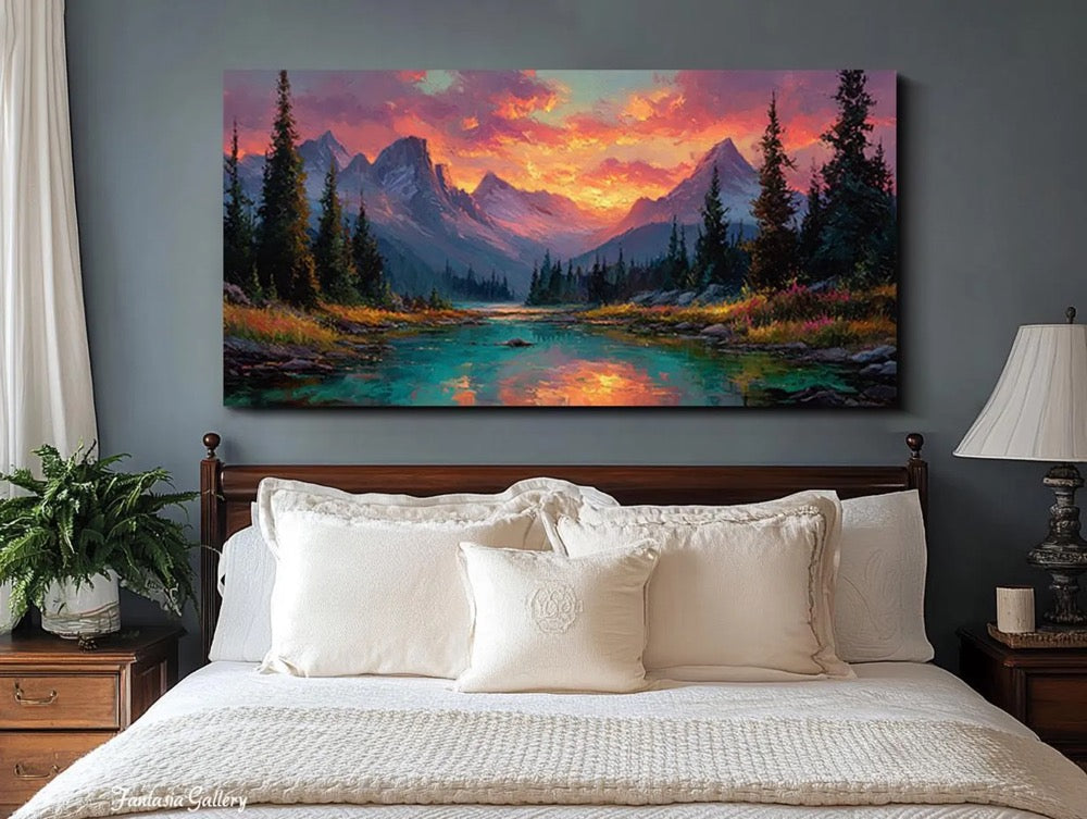Original Sunset Mountain Oil Painting Textured Landscape Wall Art Large Nature Wall Art Hand Painted Canvas Living Room Bedroom Wall Decor