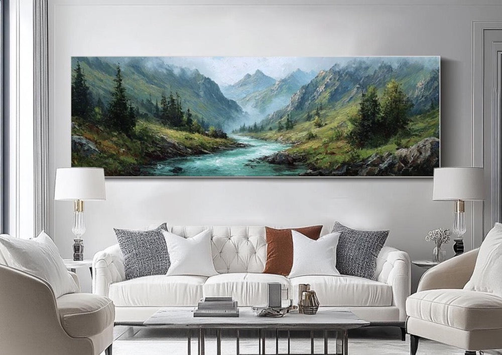 Mountain Landscape Oil Painting Original Textured Wall Art Hand Painted Nature Artwork Living Office Room Wall Decor Large Canvas Wall Art
