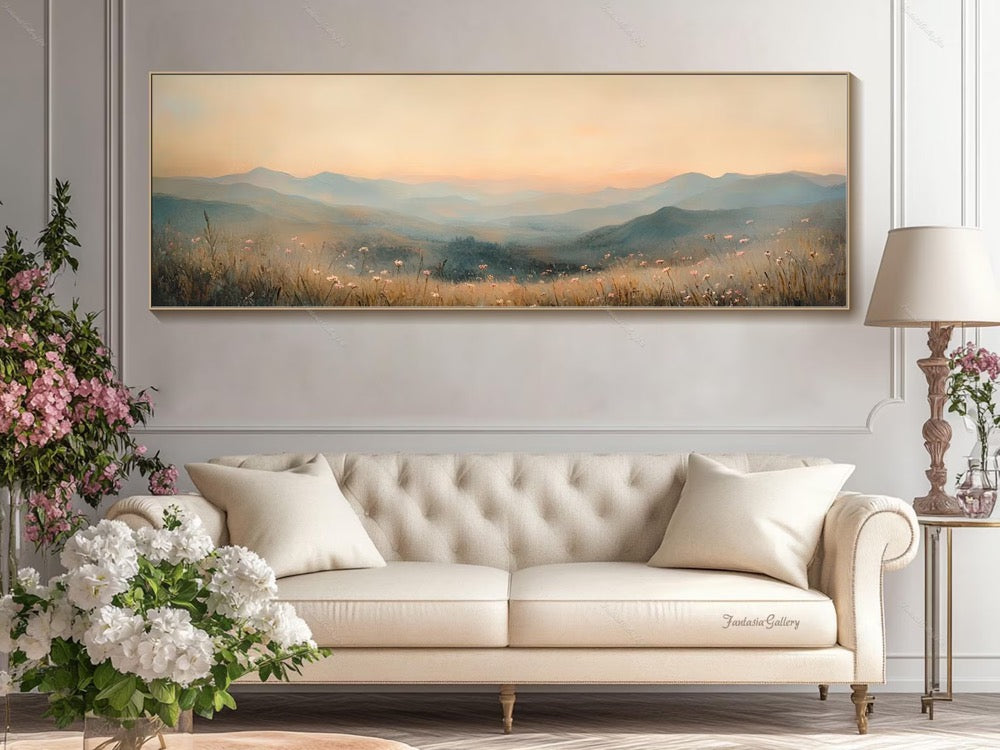 Extra Large Wall Art Original Oil Painting Abstract Mountain Wall Art Large Handmade Oil Painting Living Room Wall Art Wildflower Painting