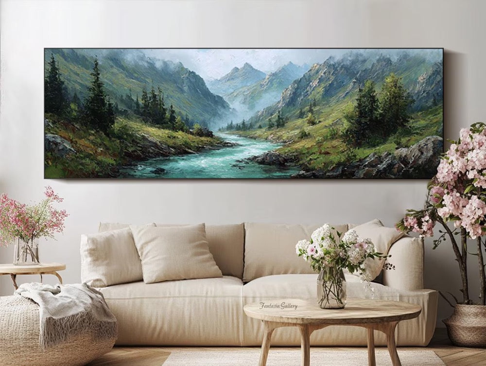 Mountain Landscape Oil Painting Original Textured Wall Art Hand Painted Nature Artwork Living Office Room Wall Decor Large Canvas Wall Art