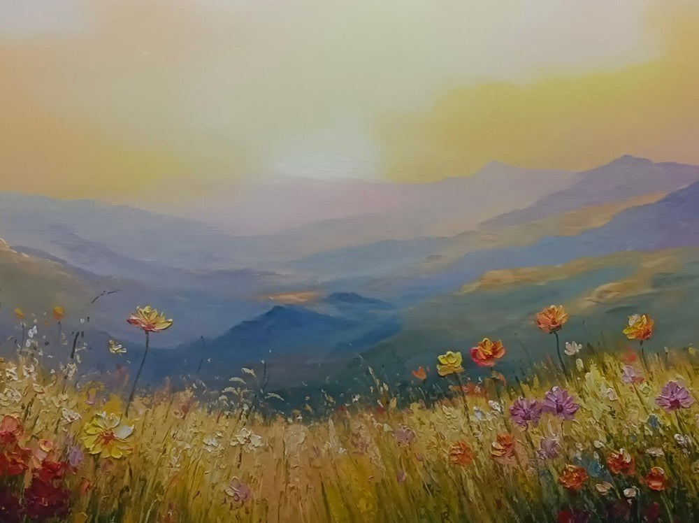 Golden Sunset Wall Art Mountain Landscape Oil Painting Large Textured Wall Art Canvas Art Nature Inspired Art Living Room Bedroom Wall Art