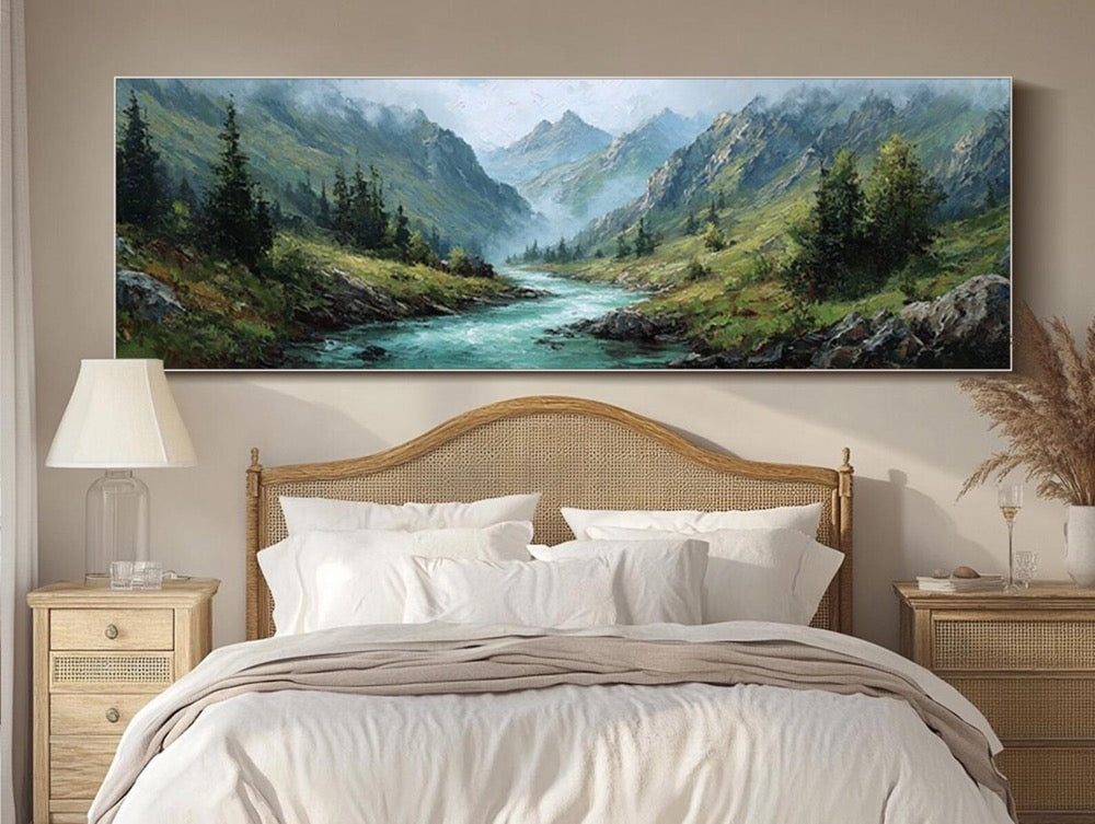 Mountain Landscape Oil Painting Original Textured Wall Art Hand Painted Nature Artwork Living Office Room Wall Decor Large Canvas Wall Art