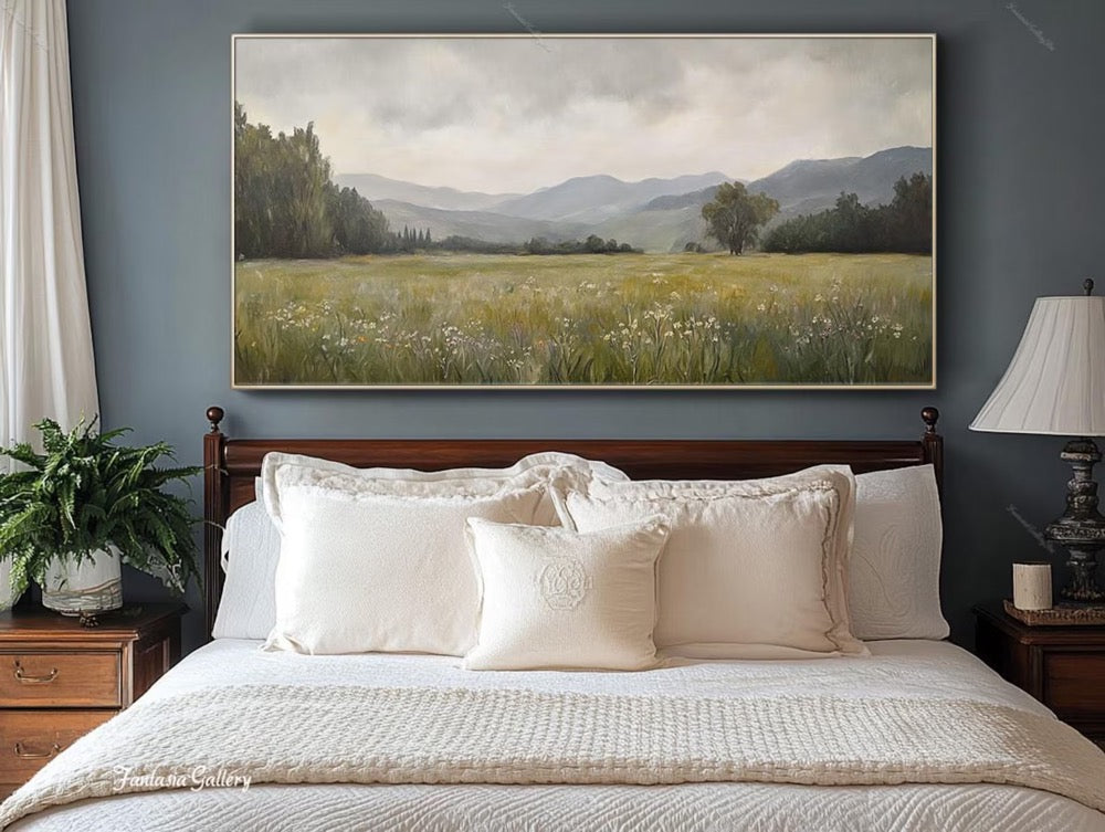 Original Landscape Oil Painting Mountain Landscape Art Nature-inspired Wall Art Large Green Wall Decor Living Room Wall Art Rustic Wall Art