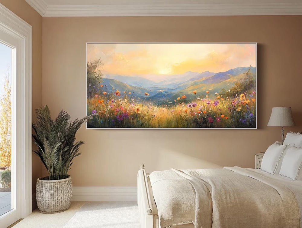 Golden Sunset Wall Art Mountain Landscape Oil Painting Large Textured Wall Art Canvas Art Nature Inspired Art Living Room Bedroom Wall Art