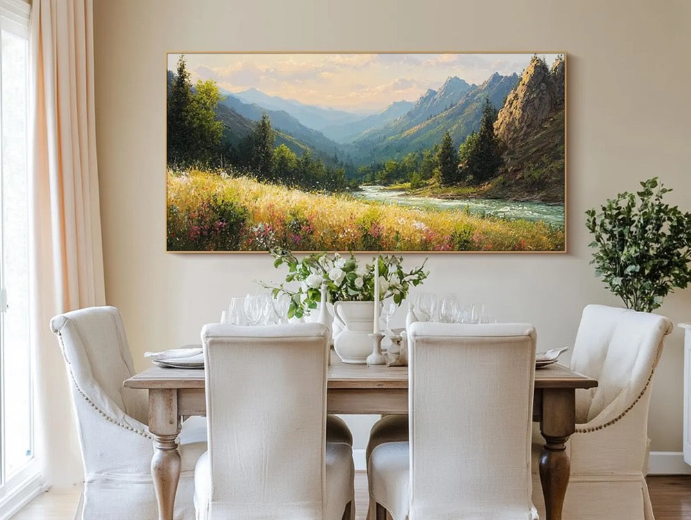 Original Mountain Rive Oil Painting Large Textured Wall Art Large Bedroom Wall Decor