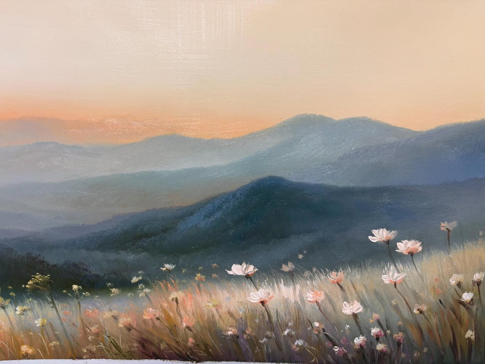 Extra Large Wall Art Original Oil Painting Abstract Mountain Wall Art Large Handmade Oil Painting Living Room Wall Art Wildflower Painting