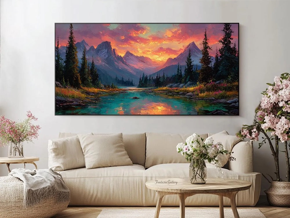 Original Sunset Mountain Oil Painting Textured Landscape Wall Art Large Nature Wall Art Hand Painted Canvas Living Room Bedroom Wall Decor