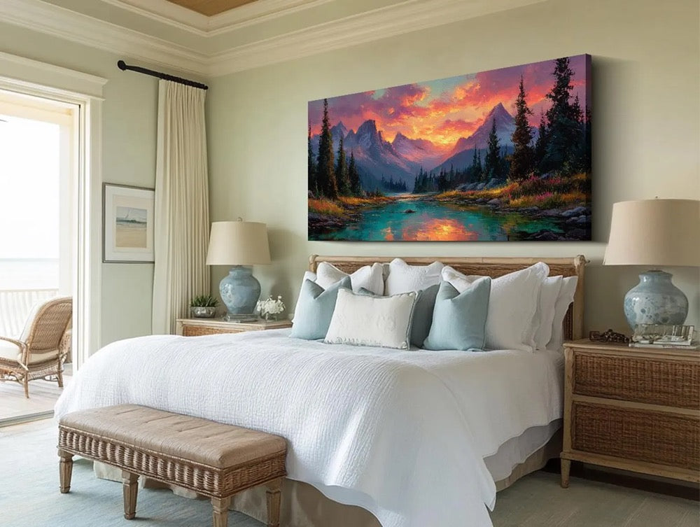 Original Sunset Mountain Oil Painting Textured Landscape Wall Art Large Nature Wall Art Hand Painted Canvas Living Room Bedroom Wall Decor