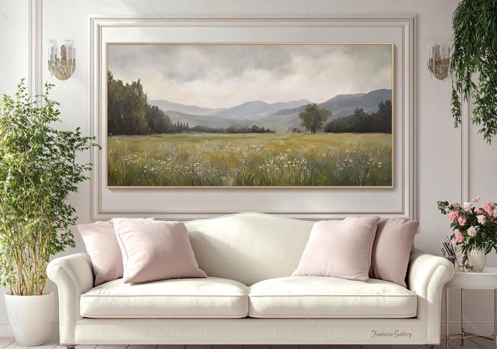 Original Landscape Oil Painting Mountain Landscape Art Nature-inspired Wall Art Large Green Wall Decor Living Room Wall Art Rustic Wall Art