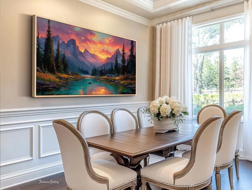 Original Sunset Mountain Oil Painting Textured Landscape Wall Art Large Nature Wall Art Hand Painted Canvas Living Room Bedroom Wall Decor