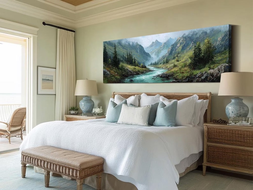 Mountain Landscape Oil Painting Original Textured Wall Art Hand Painted Nature Artwork Living Office Room Wall Decor Large Canvas Wall Art