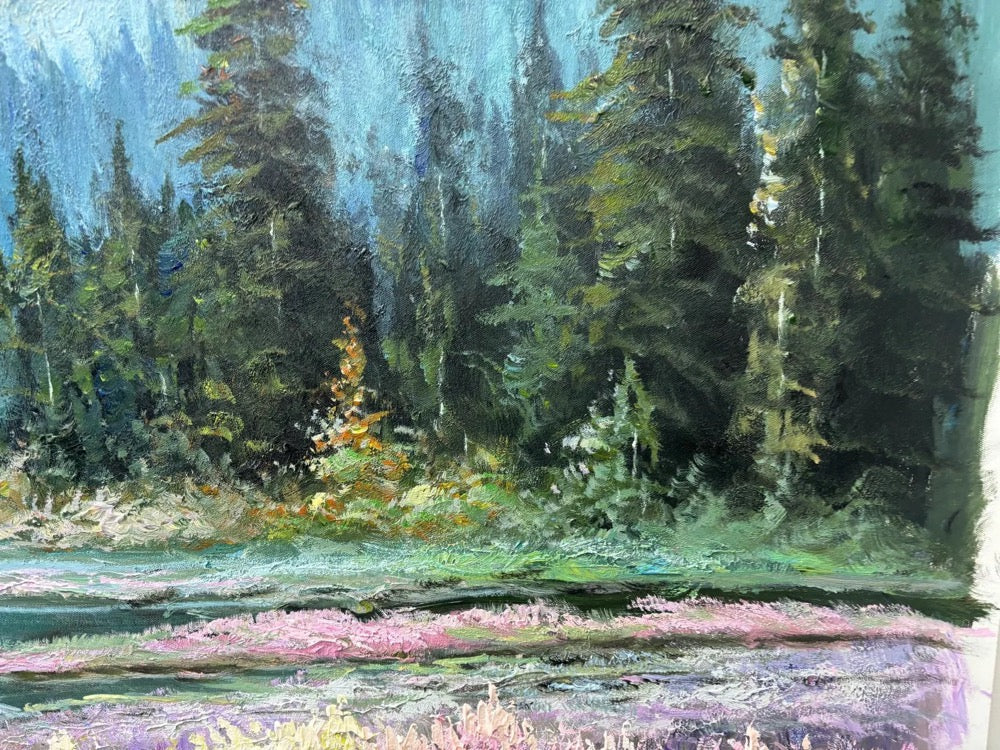 Original Mountain Meadow Oil Painting Large Textured Wall Art Landscape Oil Painting Cottage Wall Decor