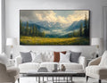 Mountain Landscape Oil Painting Large Nature Wall Art Original Hand Painted Canvas Green Wall Art Forest Meadow Artwork Living Room Wall Art