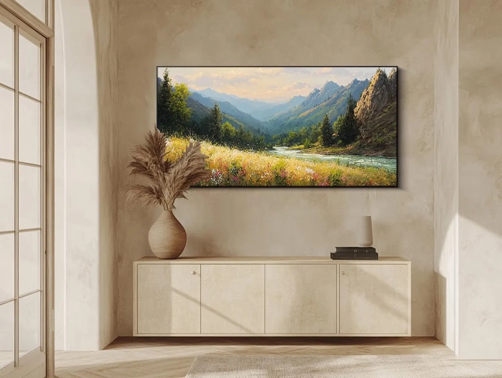 Original Mountain Rive Oil Painting Large Textured Wall Art Large Bedroom Wall Decor